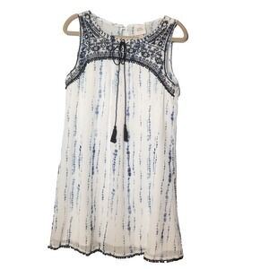 NWT Knox Rose Sleeveless Shift Tie Dye Embroidered Lined White Blue Dress Medium